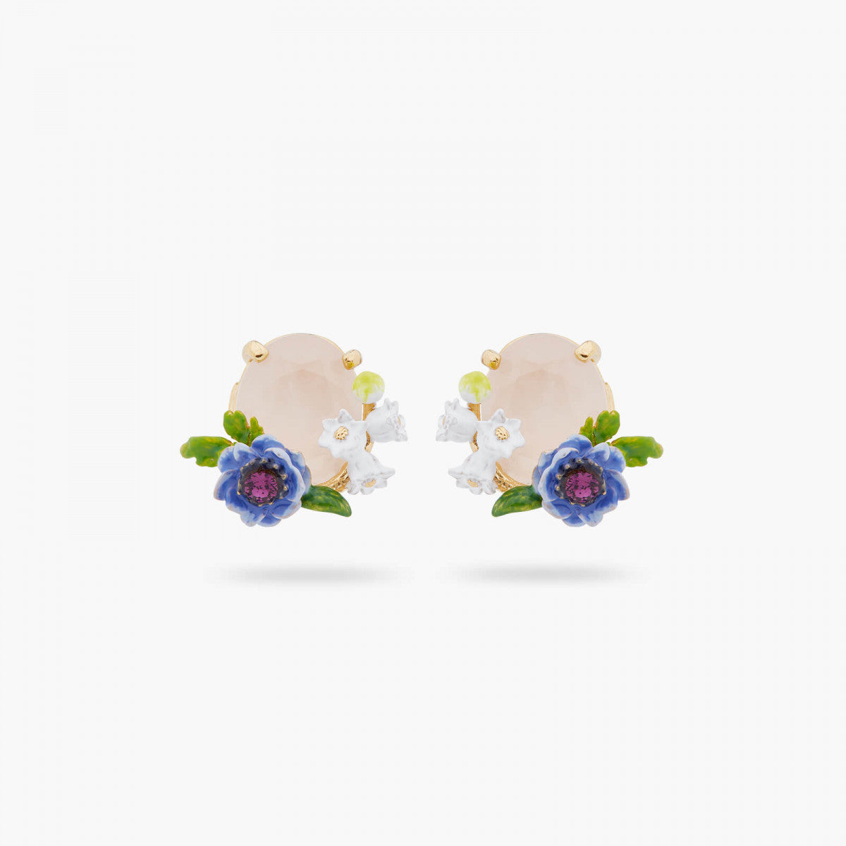 ROSE QUARTZ AND FLORAL COMPOSITION POST EARRINGS
