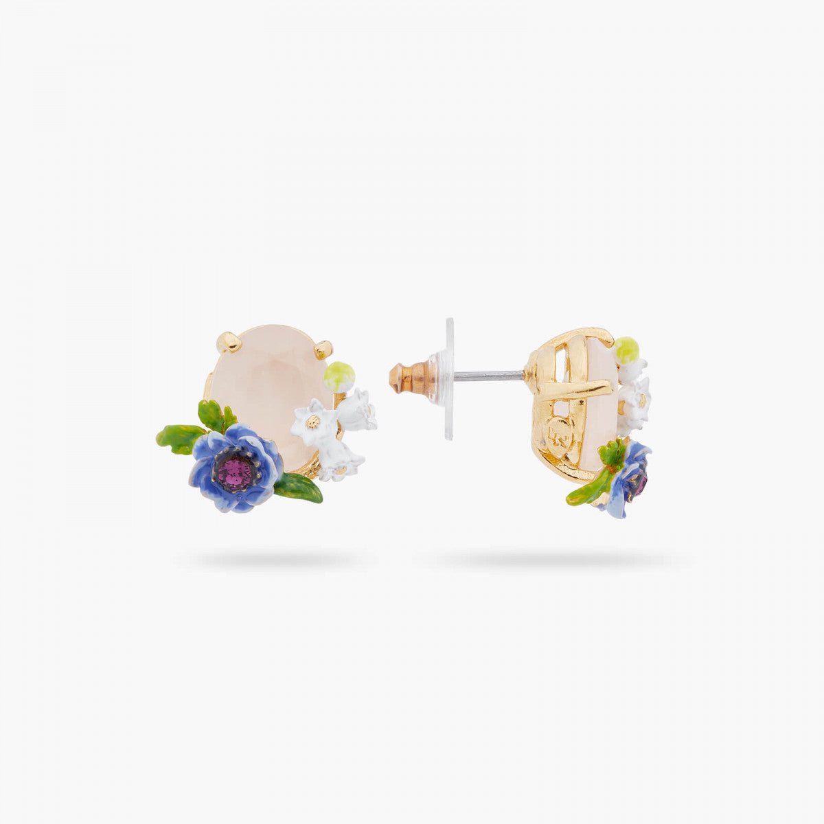 ROSE QUARTZ AND FLORAL COMPOSITION POST EARRINGS