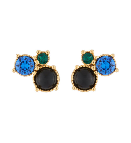 STUD EARRINGS WITH 3 GREEN AND BLUE STONES