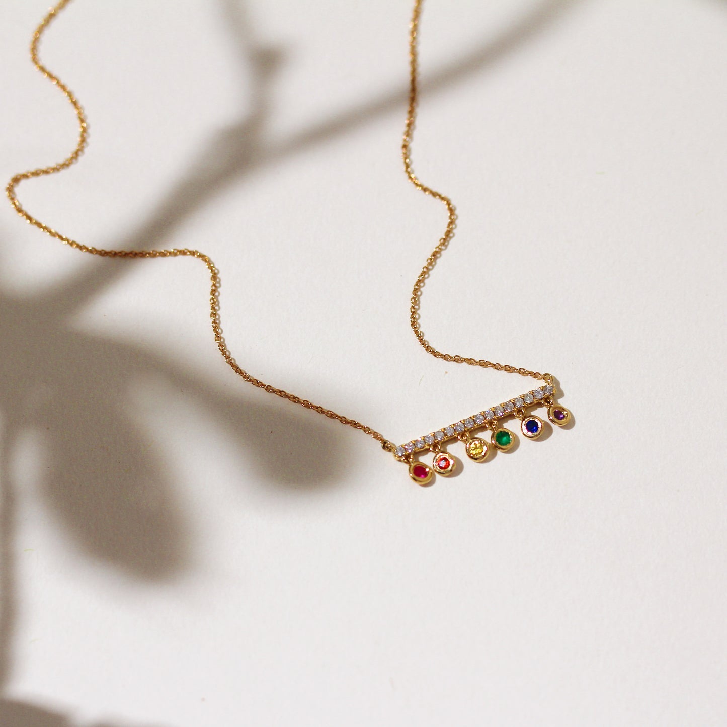 MULTICOLORED STONES BAR FRINGE NECKLACE