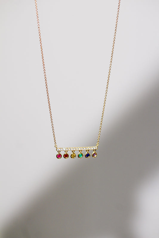 MULTICOLORED STONES BAR FRINGE NECKLACE