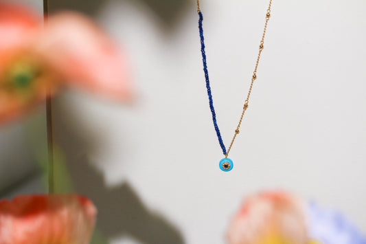 SAPPHIRE, TURQUOISE, DIAMOND NECKLACE