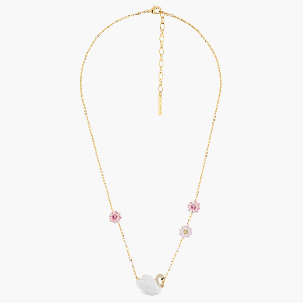 PINK WATER LILIES AND WHITE SWAN NECKLACE