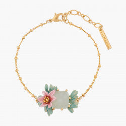 PINK OLEANDER FLOWER AND SQUARE STONE CHAIN BRACELET