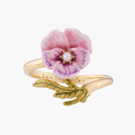 PINK PANSY AND FRESHWATER PEARL ADJUSTABLE RING