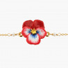 RED PANSY AND FACETED CRYSTAL THIN LINK CHAIN BRACELET