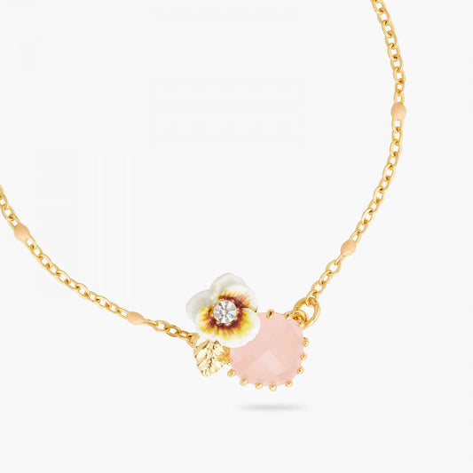 WHITE PANSY AND CRYSTAL THIN BRACELET